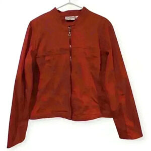 Kathy Ireland Large Jacket Jean Denim Blouson Coat Zip Up Red Cotton Vintage